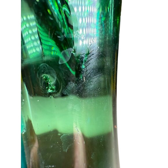 Hand Blown 2 Swung Glass Bud Vases Blue Cobalt & Green Retro MCM Collectable - Picture 5 of 13
